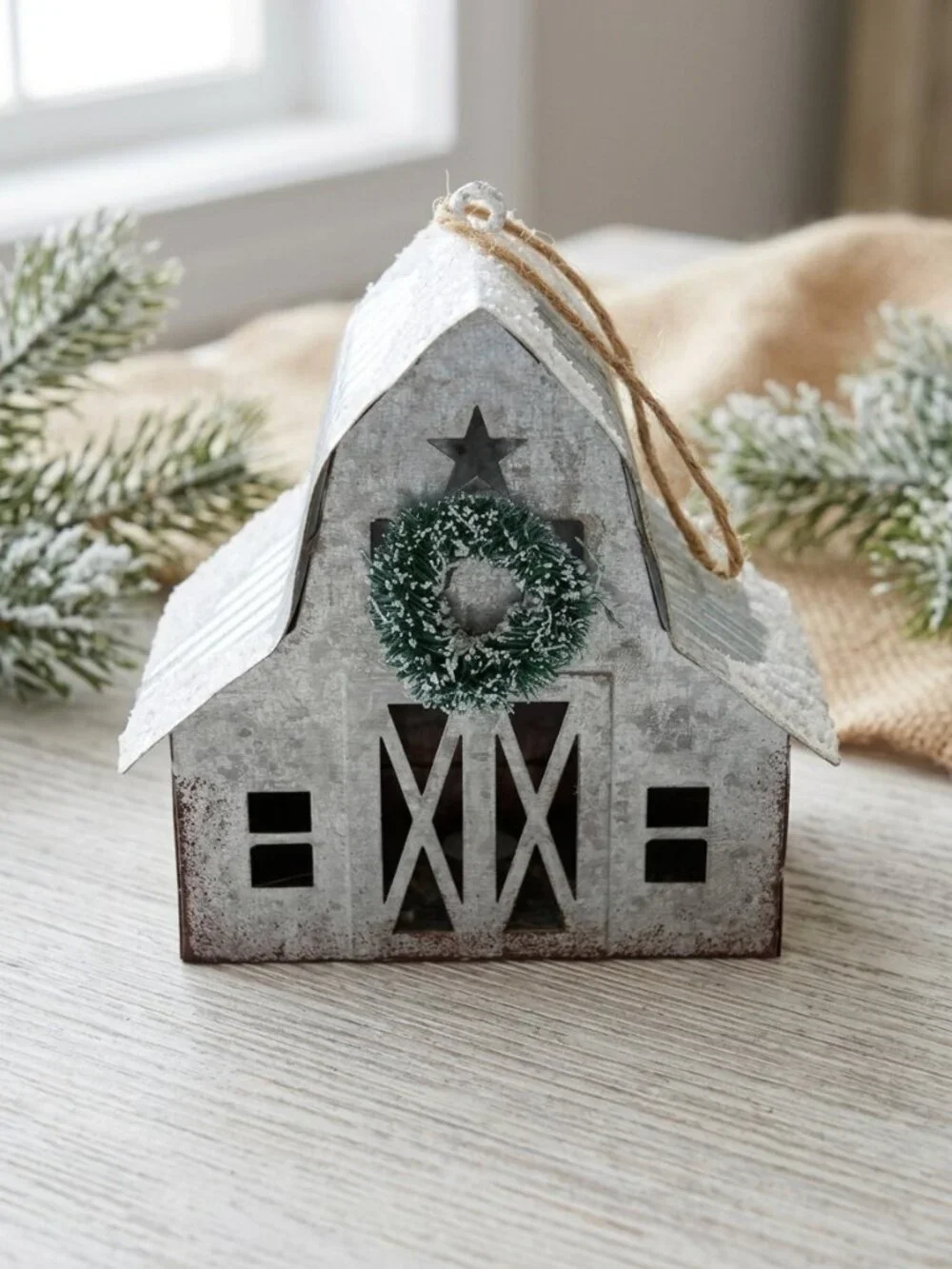 Rustic Christmas Red Truck Stocking Holder & Barn Ornament Farmhouse Holiday